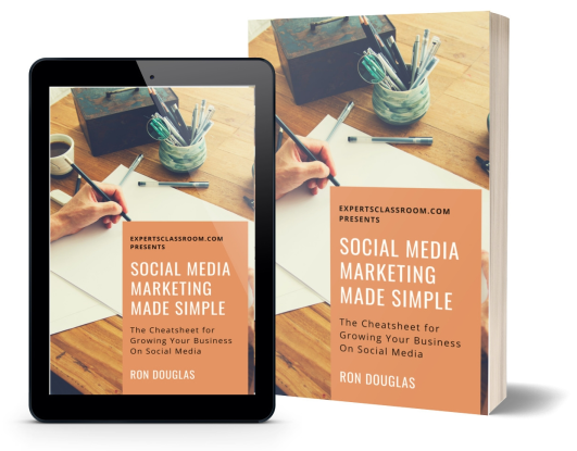 An iPad and a real book with text that says Social Media Marketing Made Simple and Ron Douglas